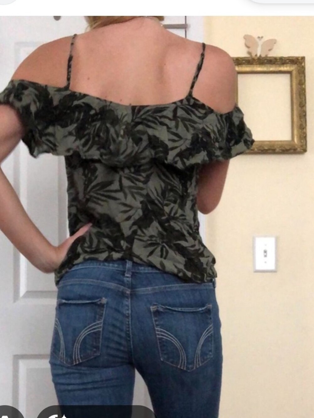 Old Navy Olive Green Botanical Print Off-Shoulder Camisole